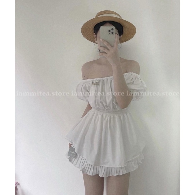 Áo Kiểu Bẹt Vai Nhún Eo Babydoll Trendy