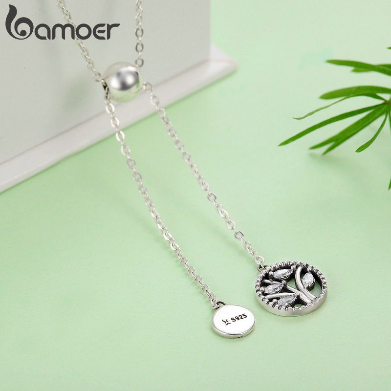 Dây chuyền đeo cổ Bamoer mặt họa tiết hình cây bằng bạc 925 đính đá zircon