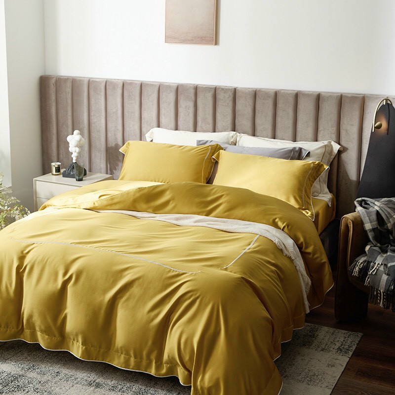 Trọn Bộ Chăn Ga Gối Gia Đình-Hotel-Bộ Cưới Tencel Libon Silk MÀU VÀNG Siêu Sang Trọng-Đẳng Cấp