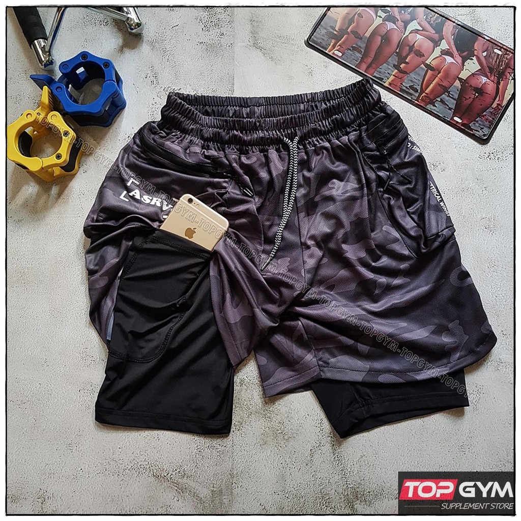 Thời Trang Nam Quần Quần thể thao Quần tập gym 2 lớp, Quần short tập gym