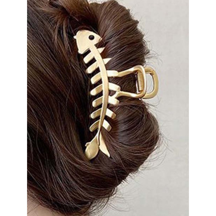 Kẹp Tóc Dạng Hàm Lớn Chất Liệu Kim Loại Màu Vàng Thời Trang Chống Trượt Cho Nữ