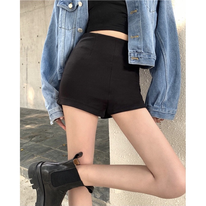 Quầi đùi nữ sooc cạp lưng cao khóa sau chất umi màu đen có size phom ôm bó tôn vòng tập gym yoga C777 | BigBuy360 - bigbuy360.vn