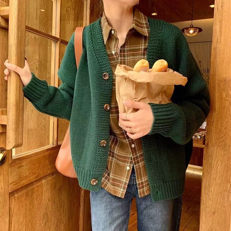 Áo khoác cardigan dệt kim XIAOZHAINV dáng rộng phong cách retro cho nữ