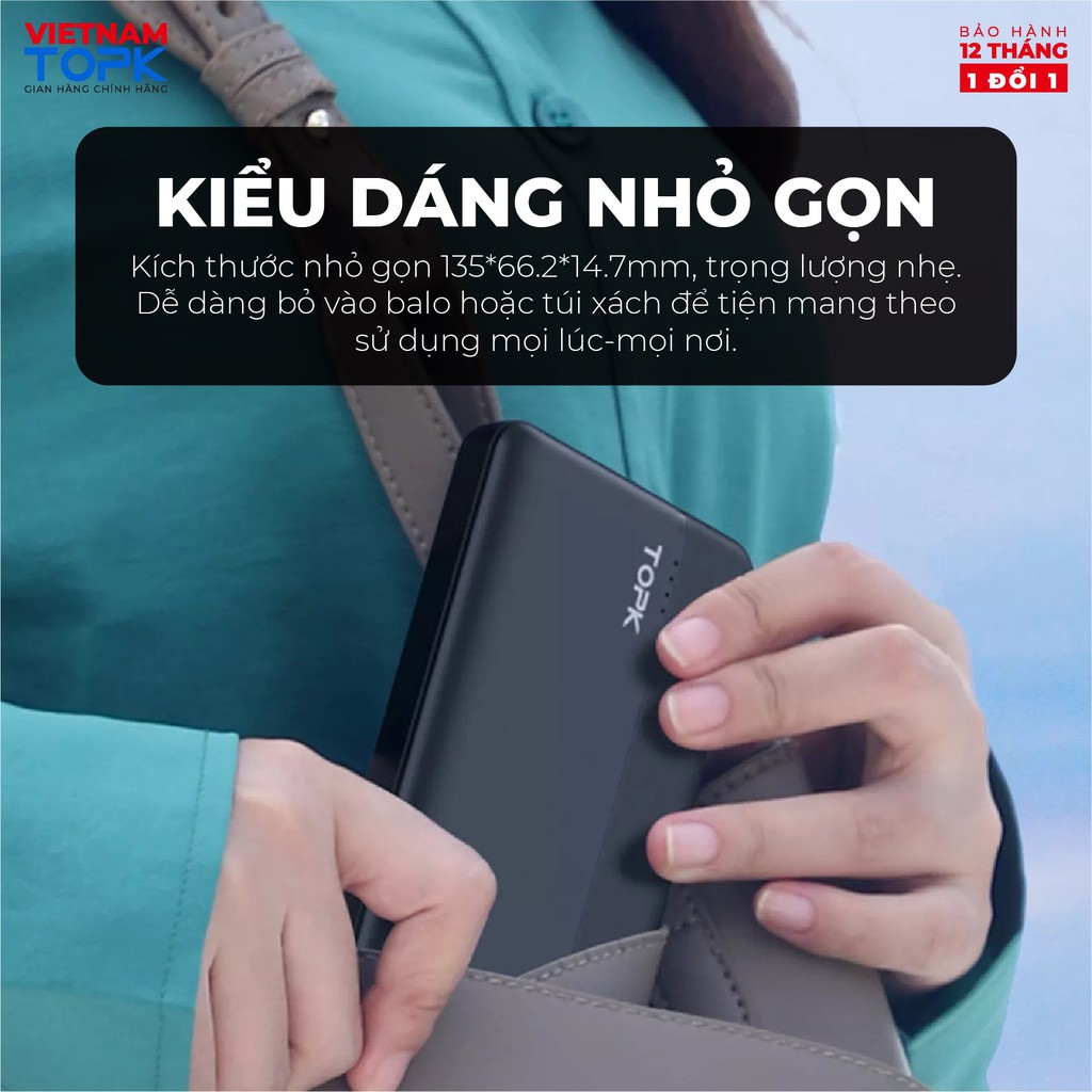 Pin Dự Phòng TOPK I1015P 18W QC3.0 10000mAh Hỗ Trợ Sạc Nhanh