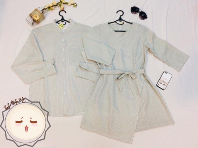 Set sơ mi nam + váy nữ