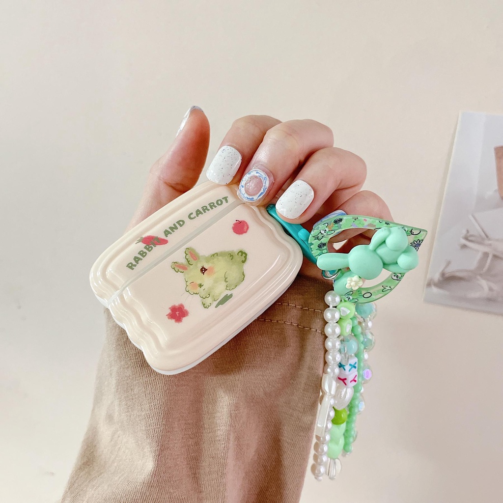 Vỏ Bảo Vệ Hộp Sạc Tai Nghe Bluetooth AirPods pro 1 / 2 3 2021 gen3 Bằng Silicon tpu Mềm Hình Thỏ Hoạt Hình Chống Sốc Kèm Móc Khóa Ngọc Trai