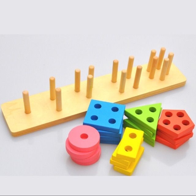 Đồ chơi thông minh] Trụ gỗ nhiều màu sắc Đồ Chơi MONTESSORI