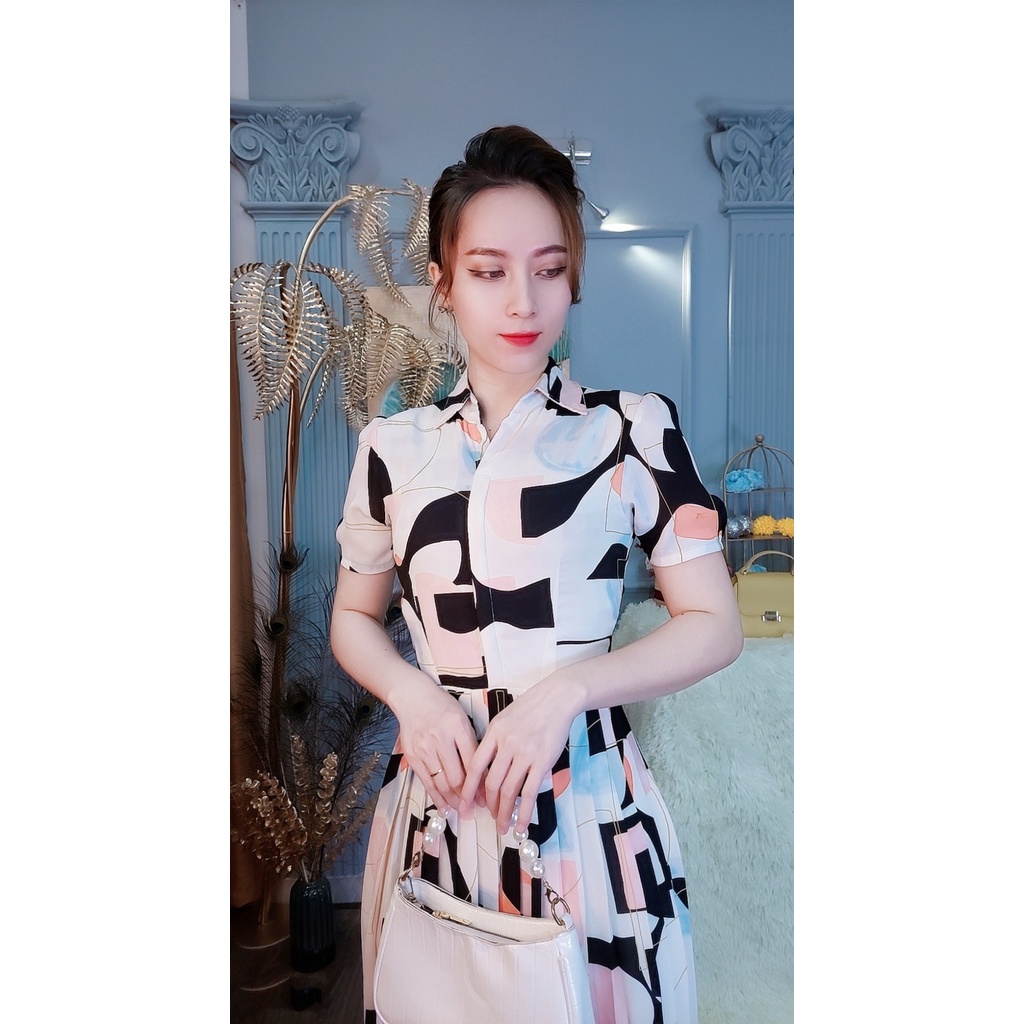 Đầm sơ mi xếp ly Da1461 vải voan châu tôn