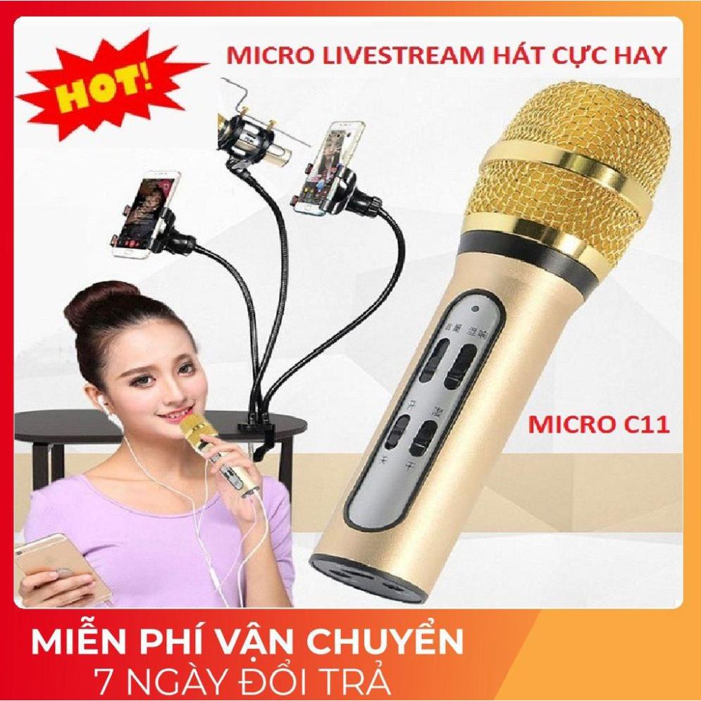 [𝑩𝒂̉𝒏 𝑵𝒂̂𝒏𝒈 𝑪𝒂̂́𝒑] Mic Thu âm C11 livestream cao cấp tặng kèm tai phone - Hàng Xịn Không Lỗi