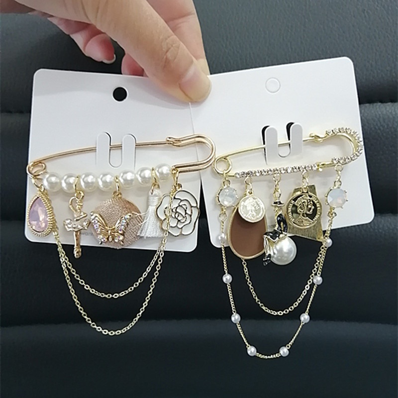 Ghim cài áo hình hoa trà phối ngọc trai giả thời trang cho nữ