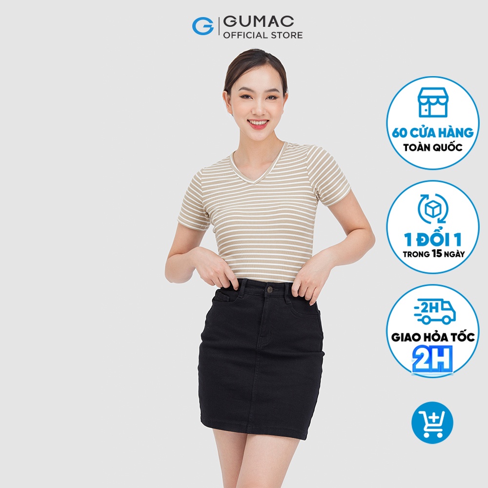 Áo thun cổ tim sọc ngang ATC05025 thời trang GUMAC