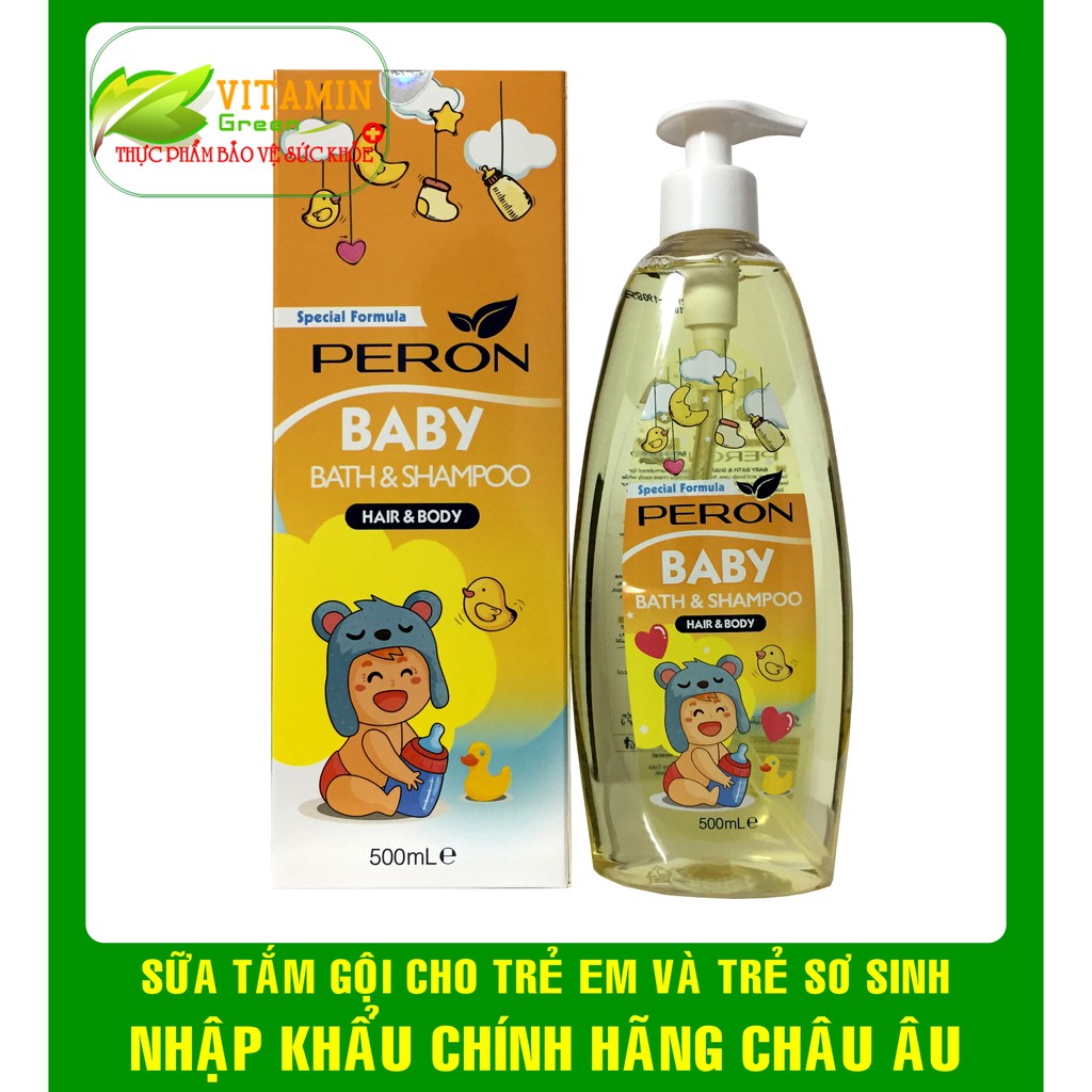 SỮA TẮM GỘI CHO BÉ PERON BABY BATH &amp; SHAMPOO GIÚP GIẢM RÔM SẢY, MUN SỮA 500ML | NHẬP KHẨU CHÍNH HÃNG CHÂU ÂU