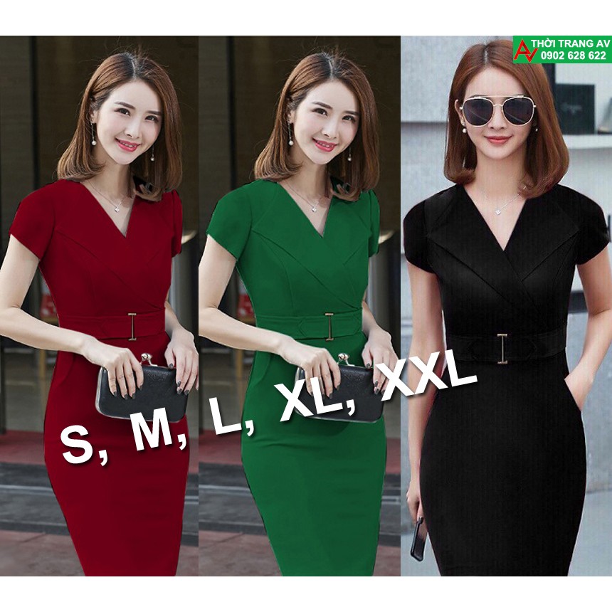 Đầm ôm body công sở cổ vest tay ngắn đầy sang trọng - AV6240