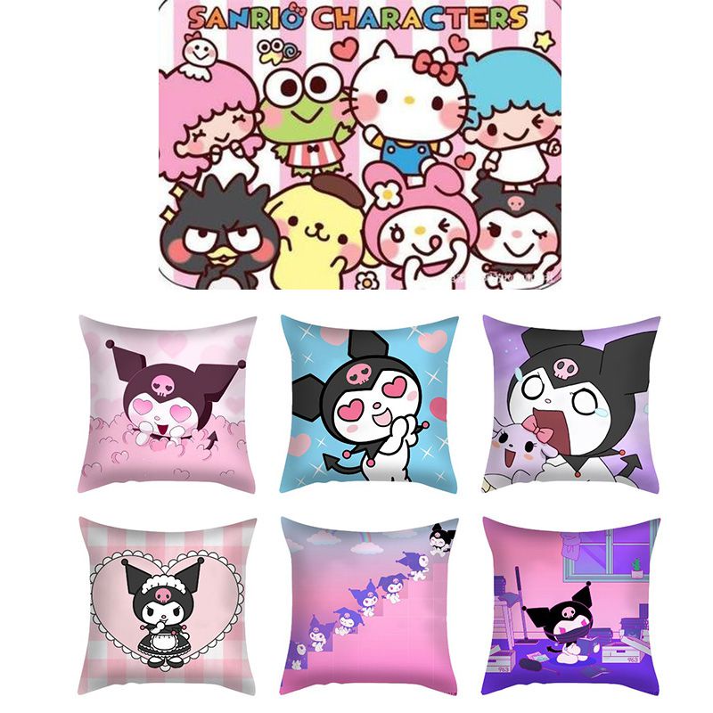 Vỏ Gối Vuông 45x45cm Họa Tiết Hoạt Hình My Melody Kuromi Dễ Thương