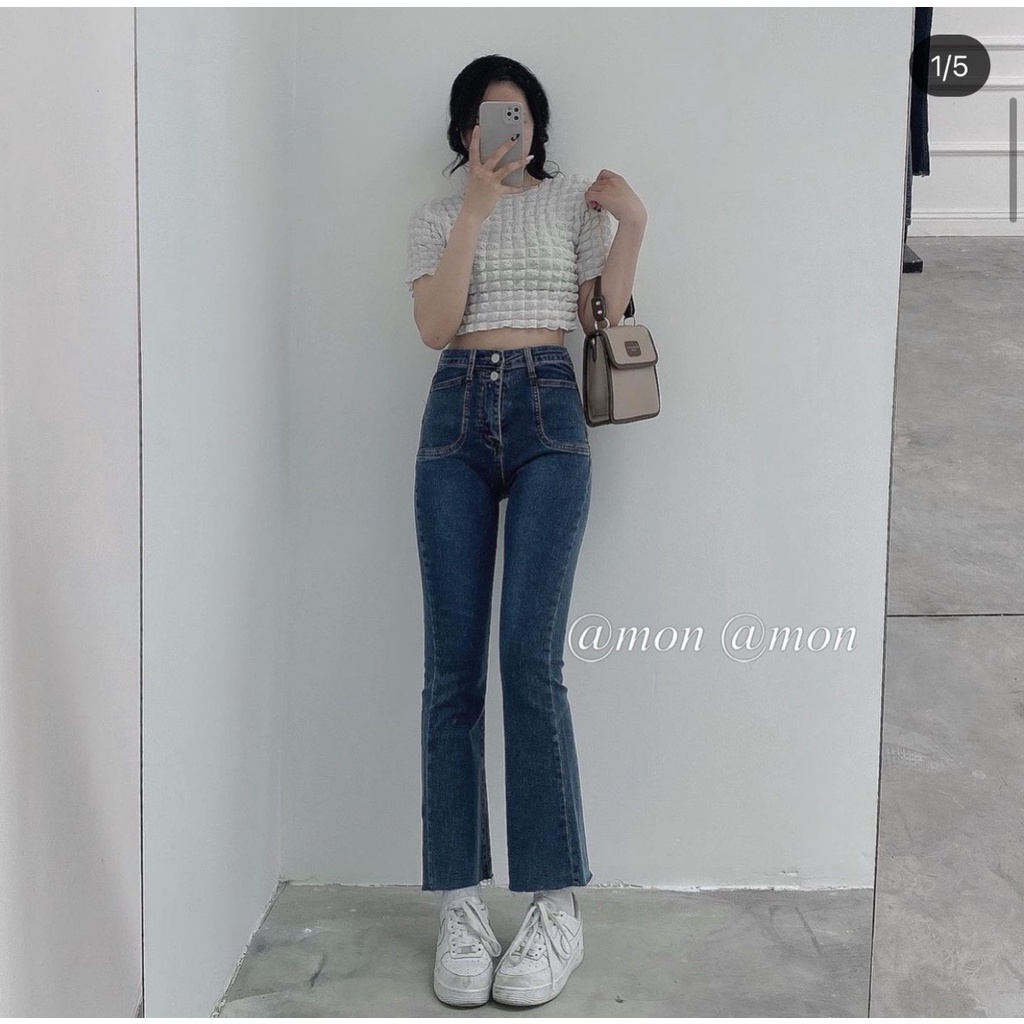 Quần jean nữ jean loe 6728 2 Khuyu túi ốp chất jean bò đẹp thời trangI Trần Hân Shop 20003936
