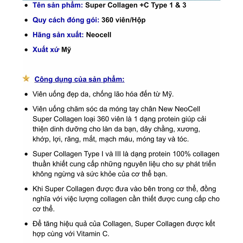 Date T11/2022_Viên uống bổ sung Collagen da móng tóc Neocéll Super Collagen+C & Biotin 360 viên của Mỹ