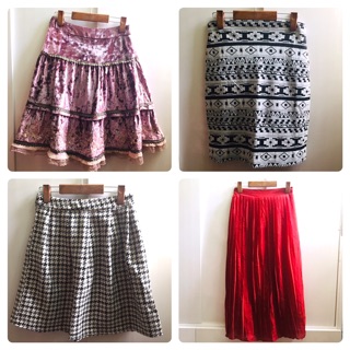Chân váy ôm xoè midi nhung secondhand 2hand si