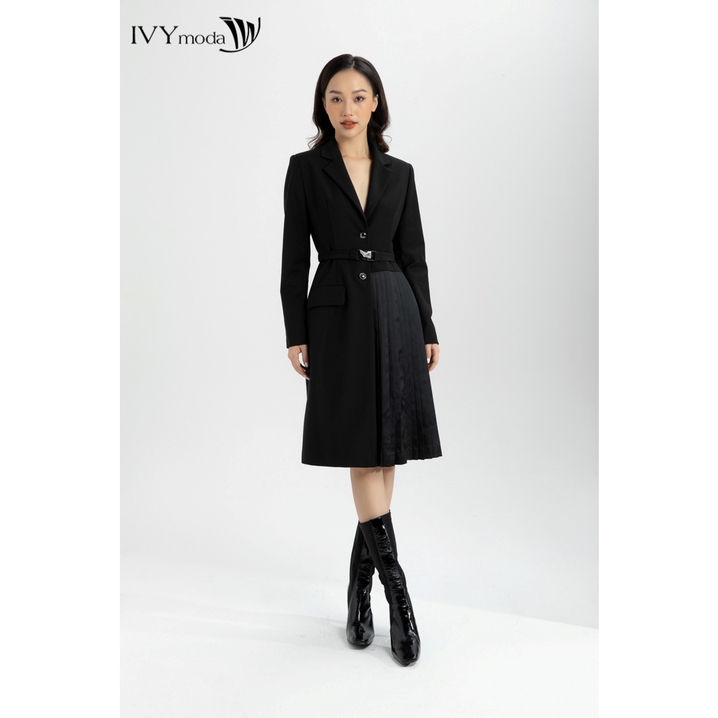 [NHẬP WABRTL5 GIẢM 10% TỐI ĐA 50K ĐH 250K ]Áo khoác blazer nữ dáng dài xếp ly IVY moda MS 71M5943