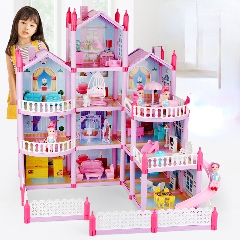 Bộ Đồ Chơi Lắp Ráp Ngôi Nhà Búp Bê Có Đèn Xinh Xắn Cho Bé Gái