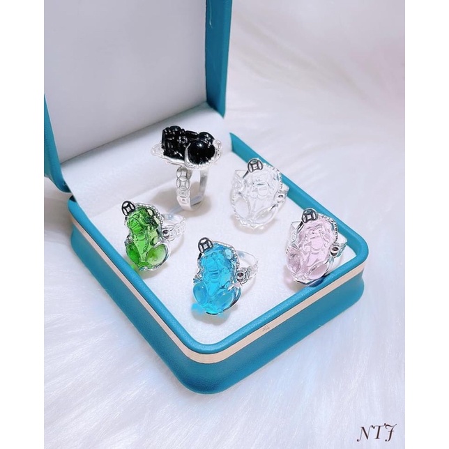 Nhẫn nữ bạc thật thân kim tiền gắn đá tỳ hưu đủ màu theo mệnh - Kho sỉ bạc Nhất Linh