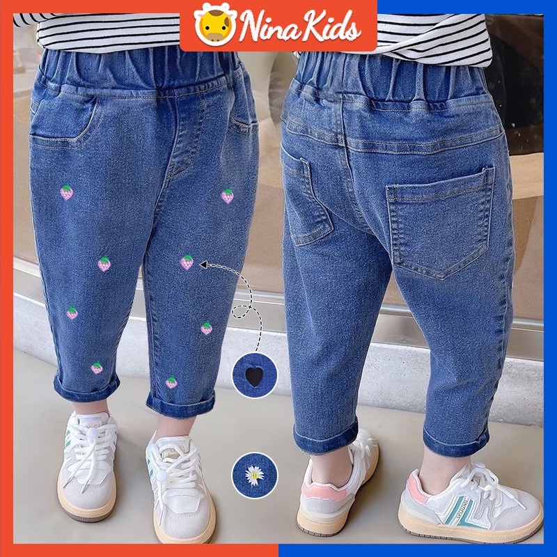 Quần Jean Dài Dáng Rộng In Họa Tiết Hoạt Hình Kiểu Hàn Quốc Thời Trang Cho Bé Gái 1-6 Tuổi