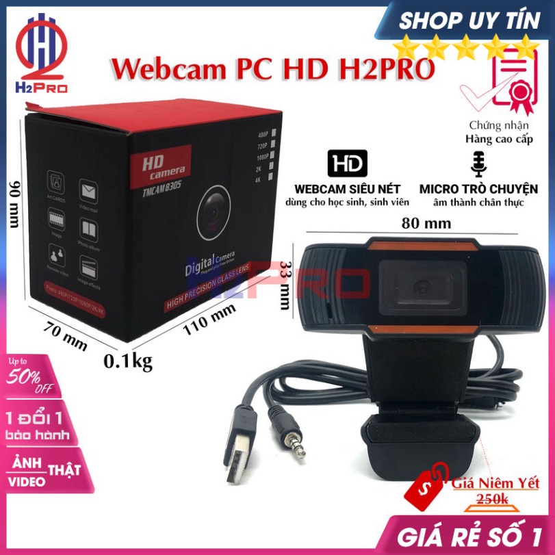 Webcam PC HD sắc nét-Có Mic H2Pro chân kẹp-dễ sử dụng (1 chiếc), webcam máy tính giá rẻ cho học sinh, sinh