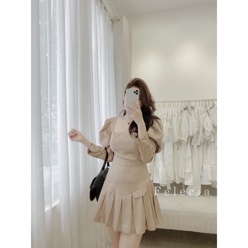 Váy tay bồng xếp li be