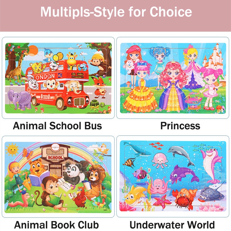 Bộ 30 Miếng Xếp Hình Bằng Gỗ Họa Tiết Hoạt Hình Dễ Thương Cho Bé