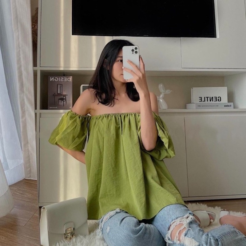 Áo Trễ Vai Tay Phồng Ngắn Tay Dáng Rộng Babydoll Xinh Chất Đẹp Mịn Kiểu Dáng Ulzzang Hàn Quốc