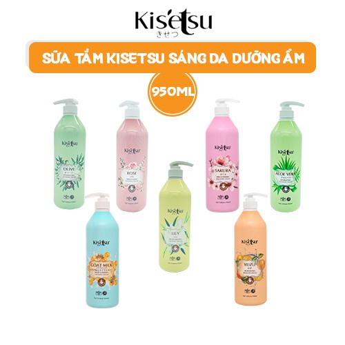 Sữa Tắm Dưỡng Ẩm Trắng Da Kisetsu Sữa Tắm Chống Lão Hóa 950ml (Anh Đào, Hồng, LiLy, Aloe Vera, Sữa Dê Ong Chúa, YuZu)