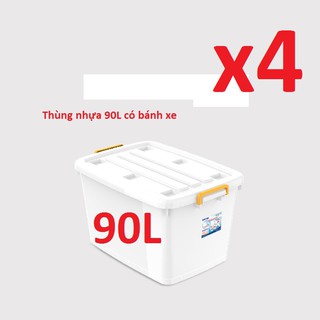 (Hà Nội) Combo 4 thùng nhựa đa năng 90 Lít có bánh xe Duy Tân (Hàng Chính Hãng)