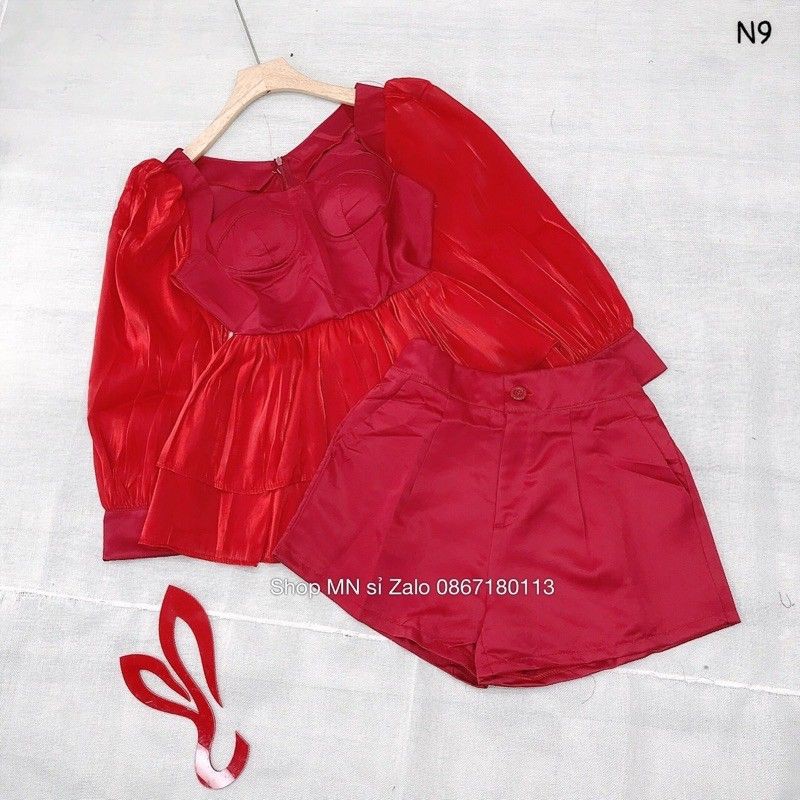 💫SET ÁO PEPLUM PHỐI TƠ GÂN NHŨ KÈM QUẦN SHORT LƯNG CAO💫