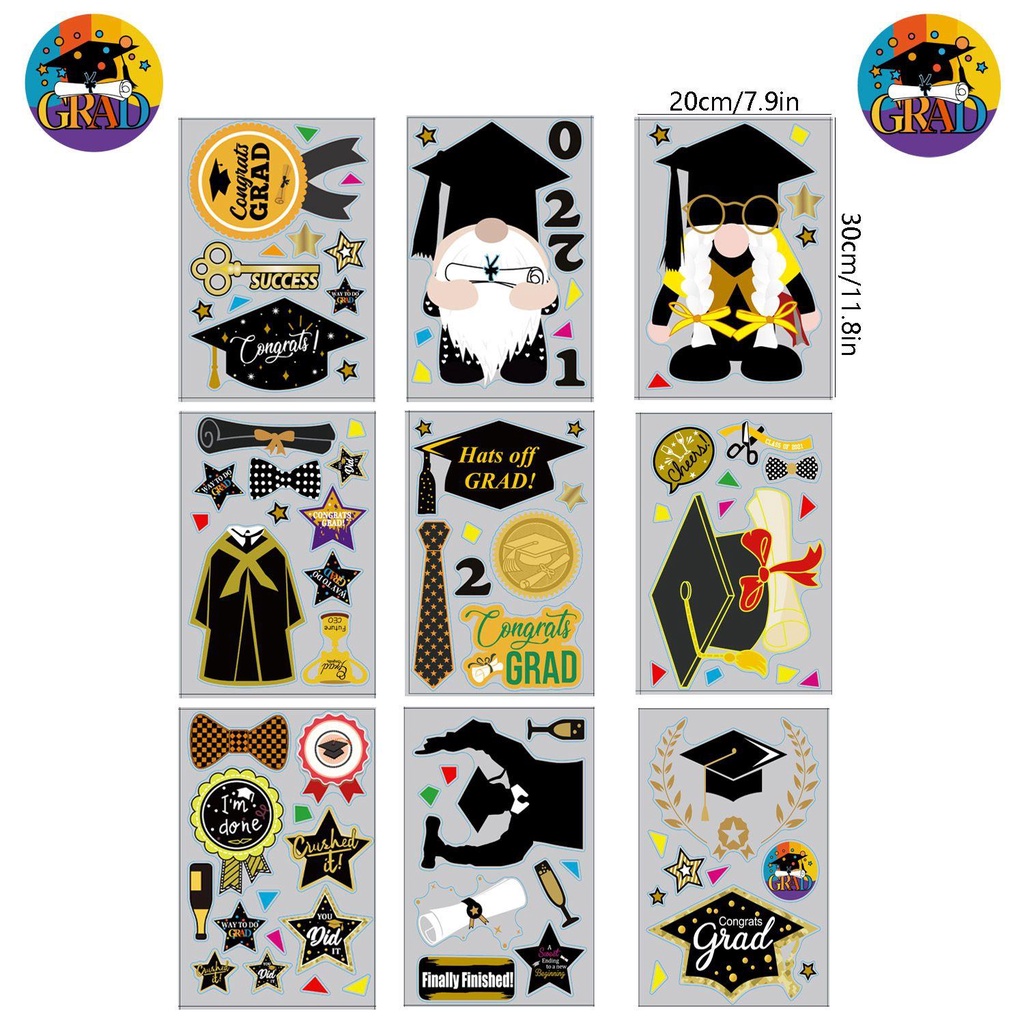 Set 9 Tấm Hình Dán Trang Trí Cửa Kính Họa Tiết Độc Đáo