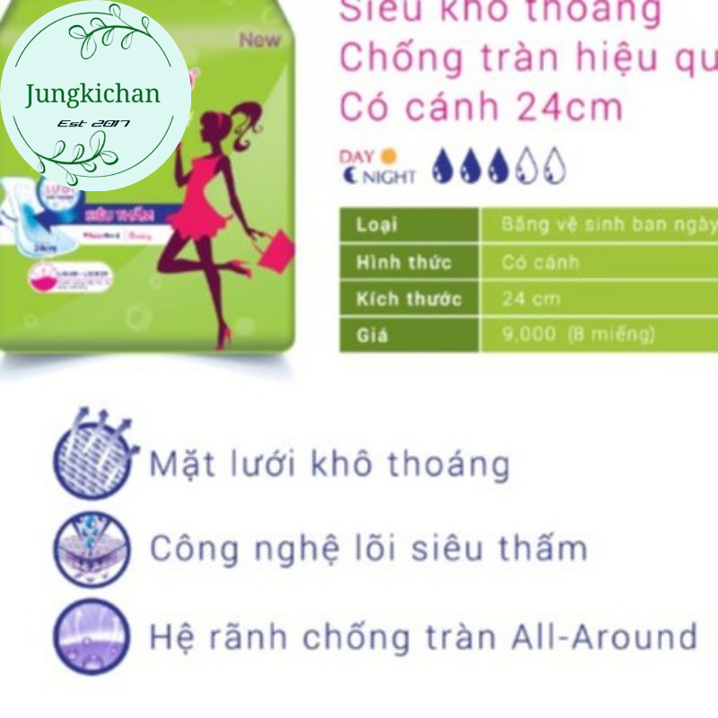 Lốc 8 gói băng vệ sinh Sunfree cánh 8 miếng 24cm