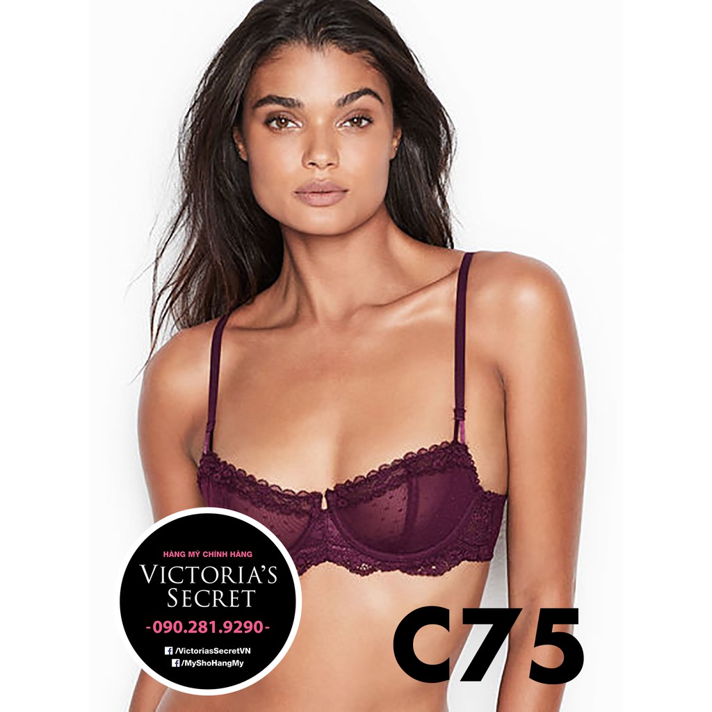 Hàng Auth 34C, C75 - Áo lót đỏ đô phối ren (59) không mút, Dream Angels, Dream Violet - Victoria's Secret