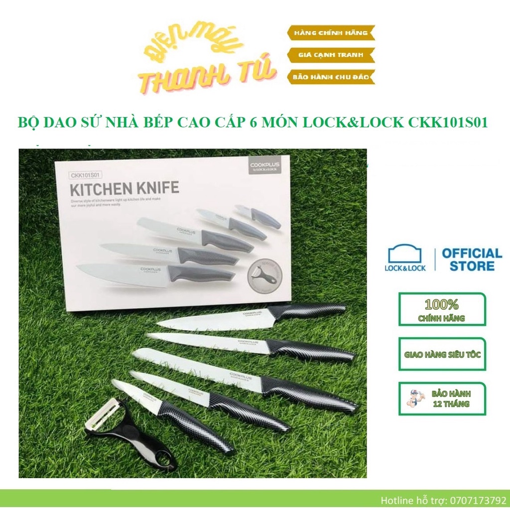 CKK101S01 - BỘ DAO SỨ NHÀ BẾP CAO CẤP 6 MÓN LOCK&LOCK KÈM DỤNG CỤ NẠO BÀO - HÀNG CHÍNH HÃNG