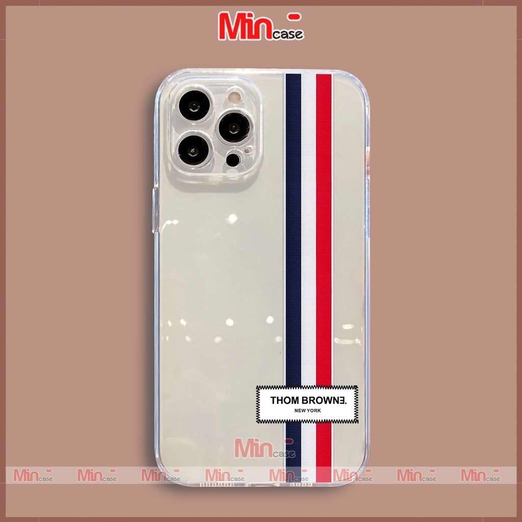 Ốp lưng iPhone Thom Browne chống sốc viền vuông silicon trong suốt cho iphone 6/6s/7/8/X/XS/XR/11/12/13 Pro Plus Max