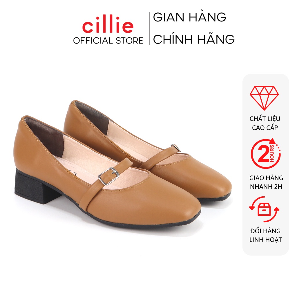 Giày búp bê nữ da thật êm mềm ôm chân mũi vuông thời trang gót cao 3cm Misho 1158