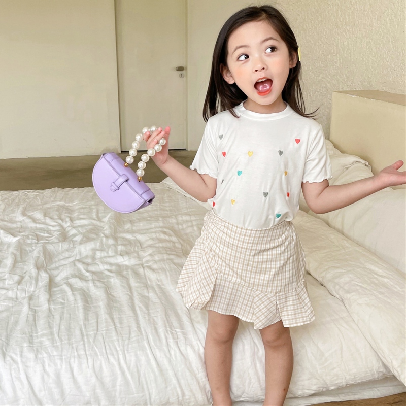 Set Áo Thun Ngắn Tay + Chân Váy Đuôi Cá Sọc Caro Cho Bé Gái