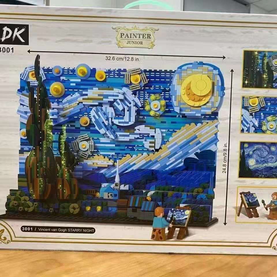 Đồ chơi Lắp ráp Mô hình DK3001 Starry Van Gogh Pixel Painting World Masterpiece Bầu trời đầy sao của Van Gogh