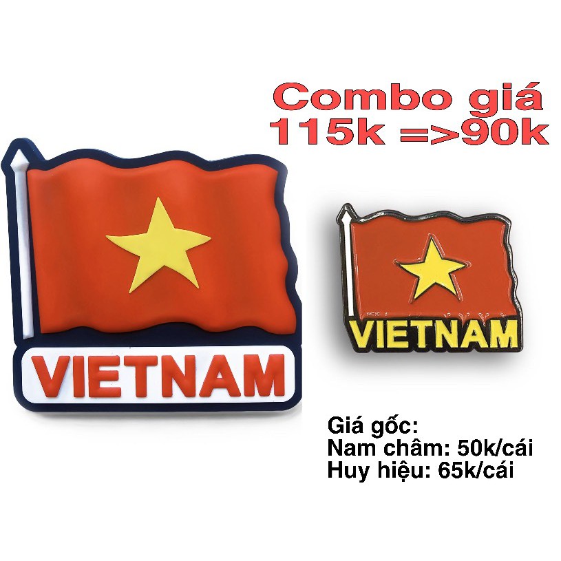 Combo Nam châm hít tủ lạnh + Huy hiệu - Quà tặng lưu niệm Việt Nam - Cờ đỏ sao vàng: 115k=>90k/combo