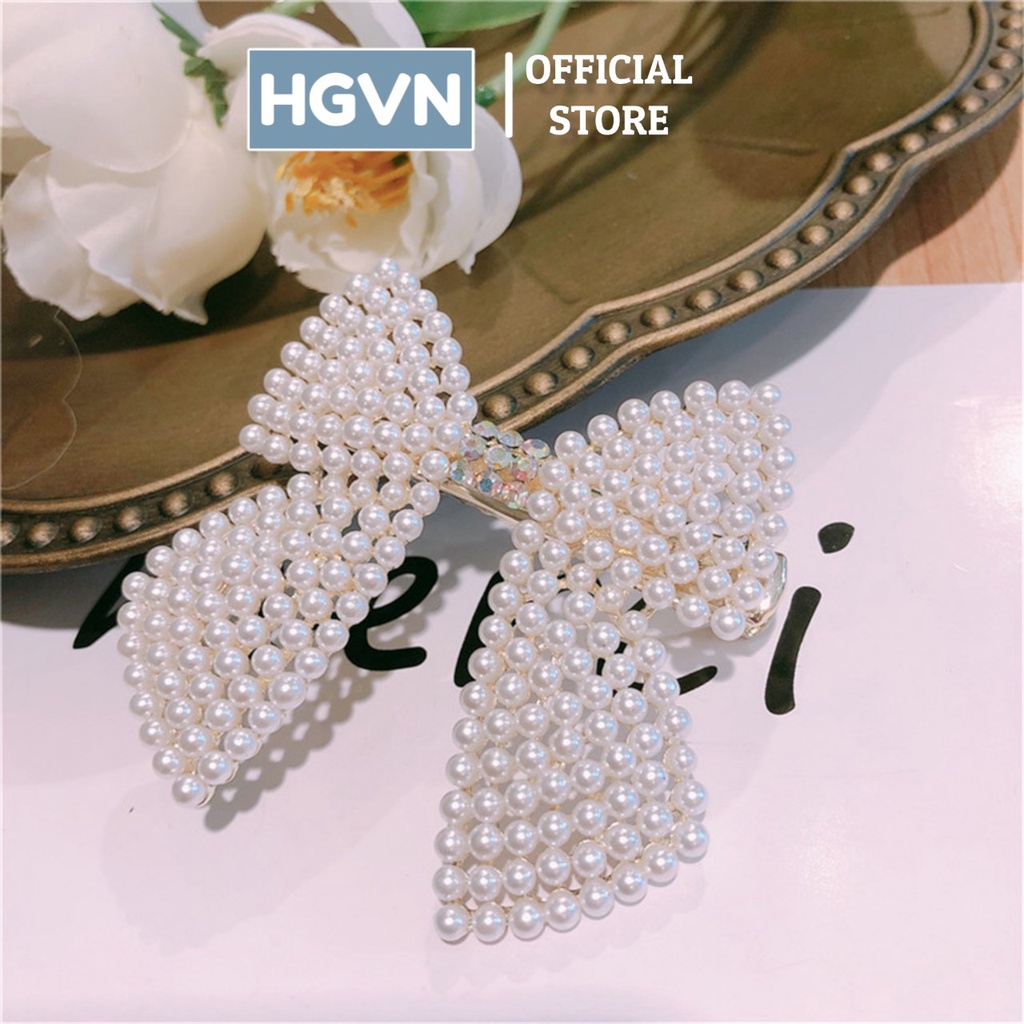 Kẹp Tóc Kim Loại Hình Nơ Đính Đá Ngọc Nhân Tạo HGVN Cao Cấp Size Lớn