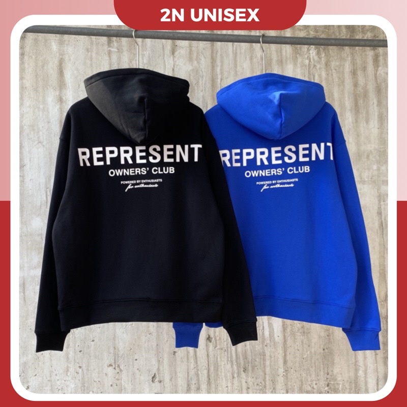 Áo hoodie nam nữ form rộng 2N Unisex nỉ bông in chữ Represent màu xanh/đen/be