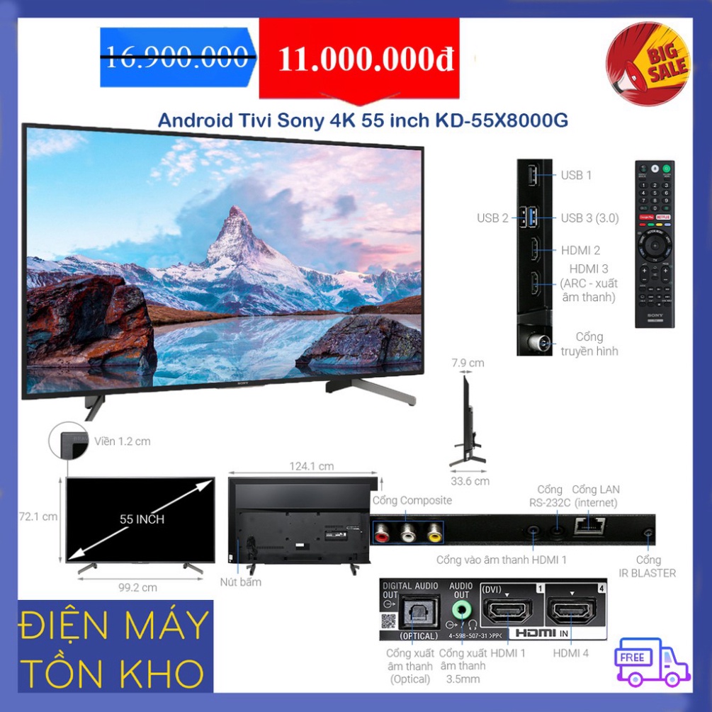 Android Tivi Sony 4K 55 inch KD-55X8000G Full (Nguyên seal )