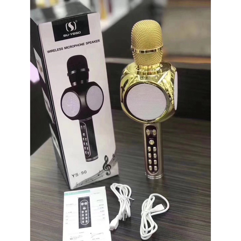 Mic Karaoke Blutooth/Mic hát Beetek YS90 -Tích hợp loa trên thân mic không dây, Siêu bass, Bắt giọng chỉnh tone