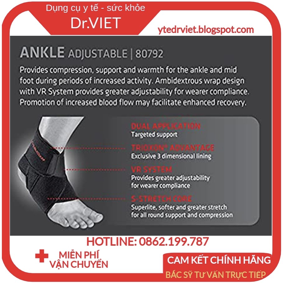 Băng nẹp mắt cá chân thể thao (Sport) Thermoskin chính hãng-Thermoskin Ankle Adjustable nhập khẩu từ Úc