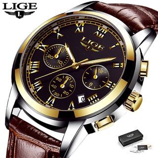 LIGE Men Watch Fashion Sport Leather Belt Waterproof Analog Q thumbnail