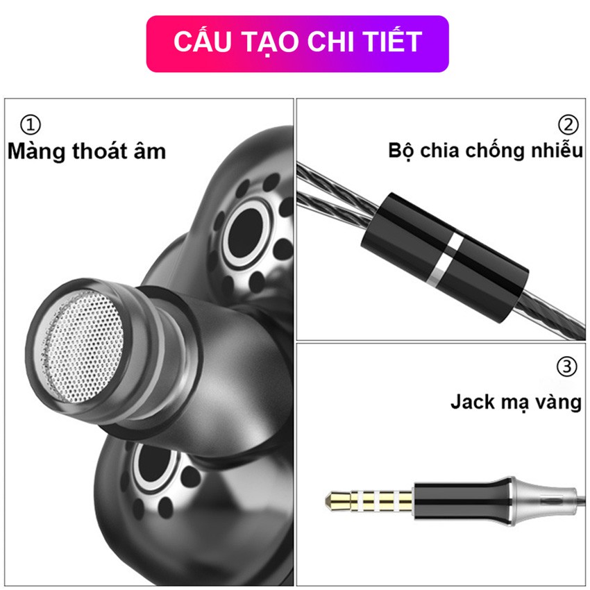 Tai Nghe Chống Ồn Cao Cấp WJHH Super Bass 2020 Thế Hệ Mới Siêu Cao Cấp, Loa kép, Tai Phone Có Dây