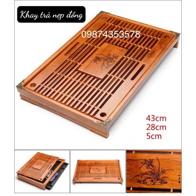 Khay trà tre nẹp đồng