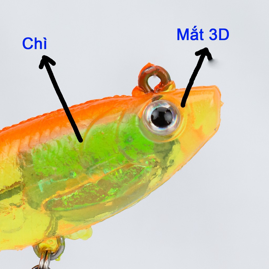 Mồi cá giả Silicon 3D như cá thật (CÁ MỀM T-TAIL có chì + lưỡi 8cm-12g) .
